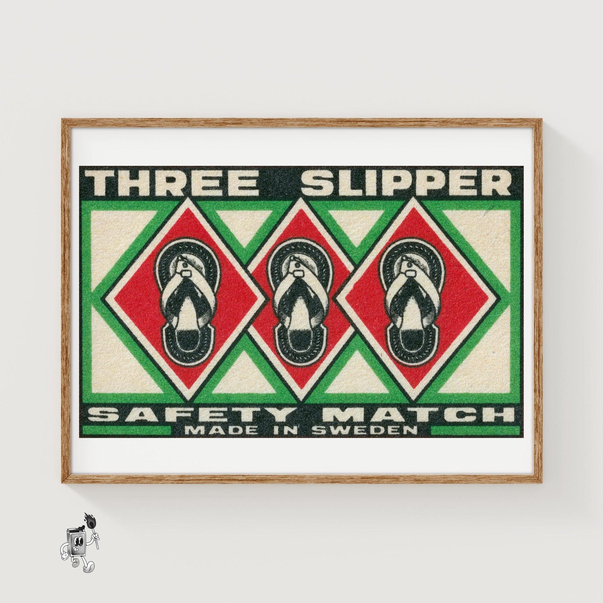 Three Slippers - vintage matchbox label print
