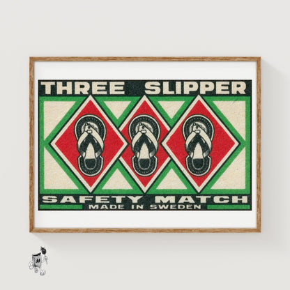 Three Slippers - vintage matchbox label print