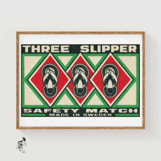 Three Slippers - vintage matchbox label print