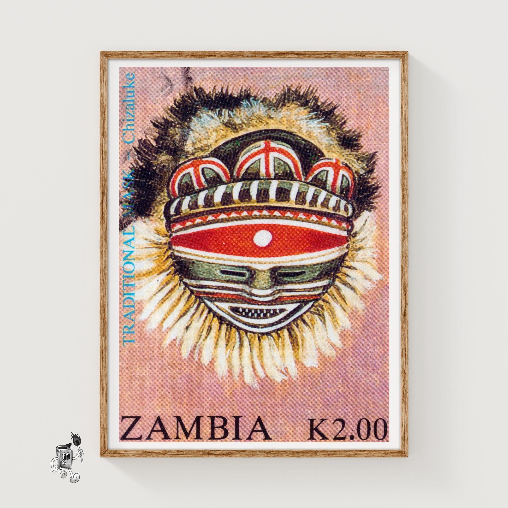 Traditional Zambian Mask - vintage matchbox label print