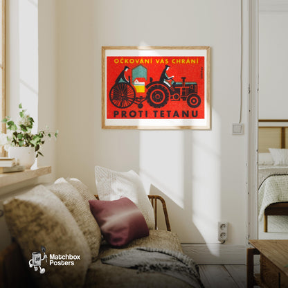 Farm Tractor - vintage matchbox label print - living room mockup