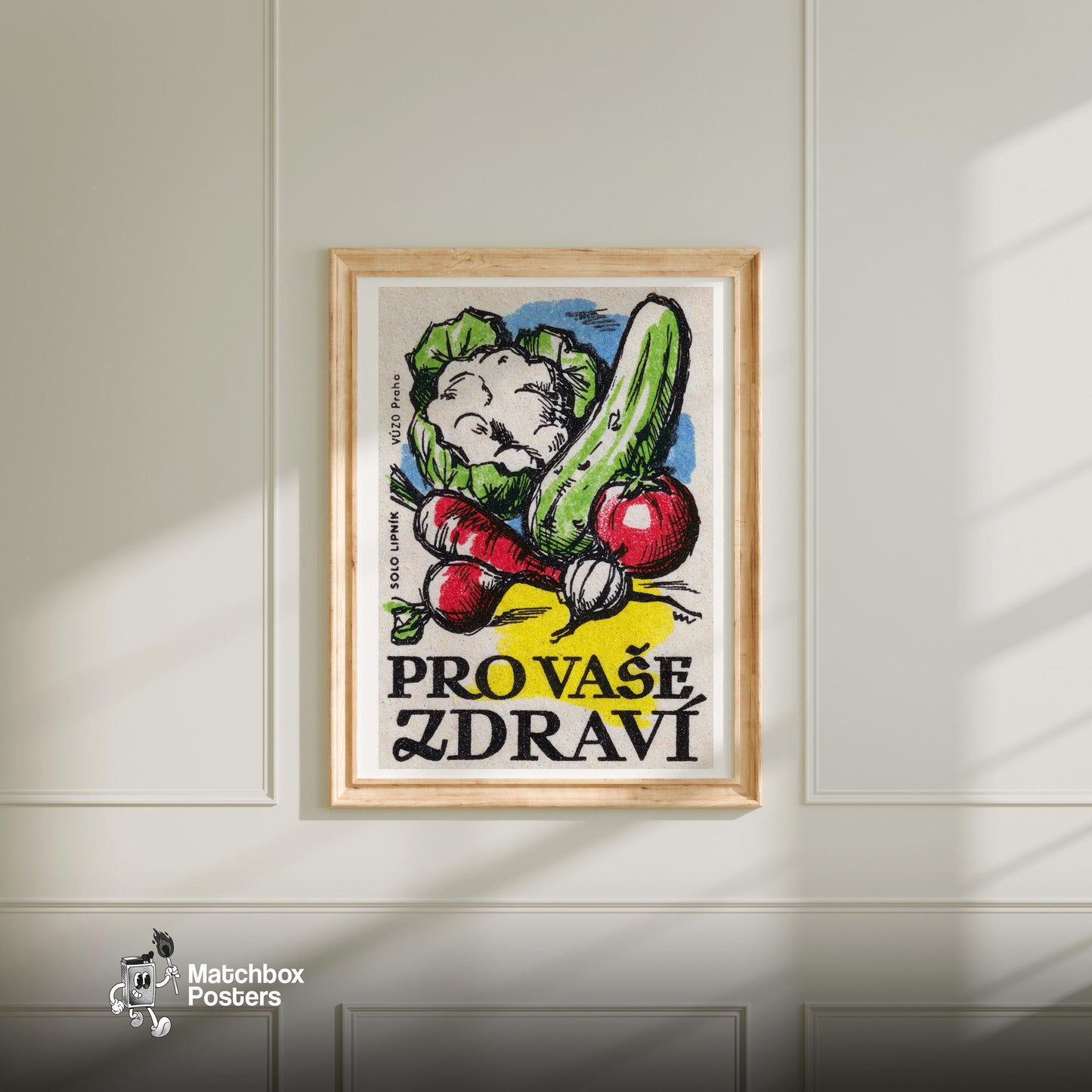 Vegetable - vintage matchbox label print - bedroom mockup
