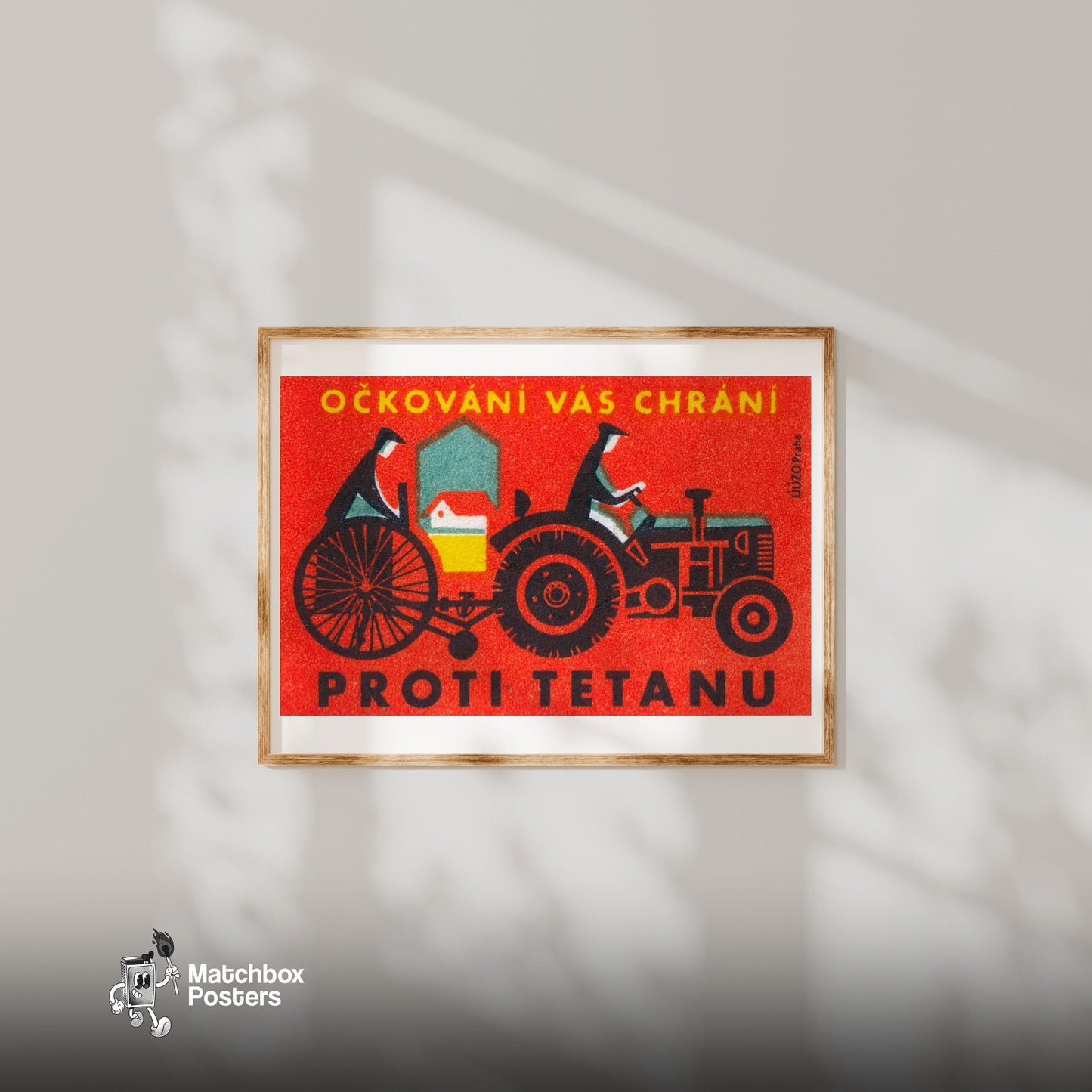 Farm Tractor - vintage matchbox label print - bedroom mockup