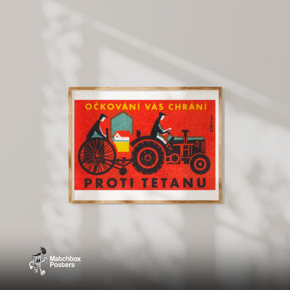 Farm Tractor - vintage matchbox label print - bedroom mockup
