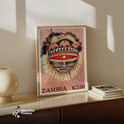 Traditional Zambian Mask - vintage matchbox label print - size comparison