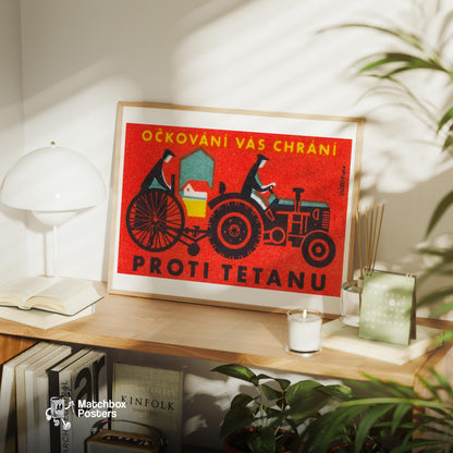 Farm Tractor - vintage matchbox label print - office wall