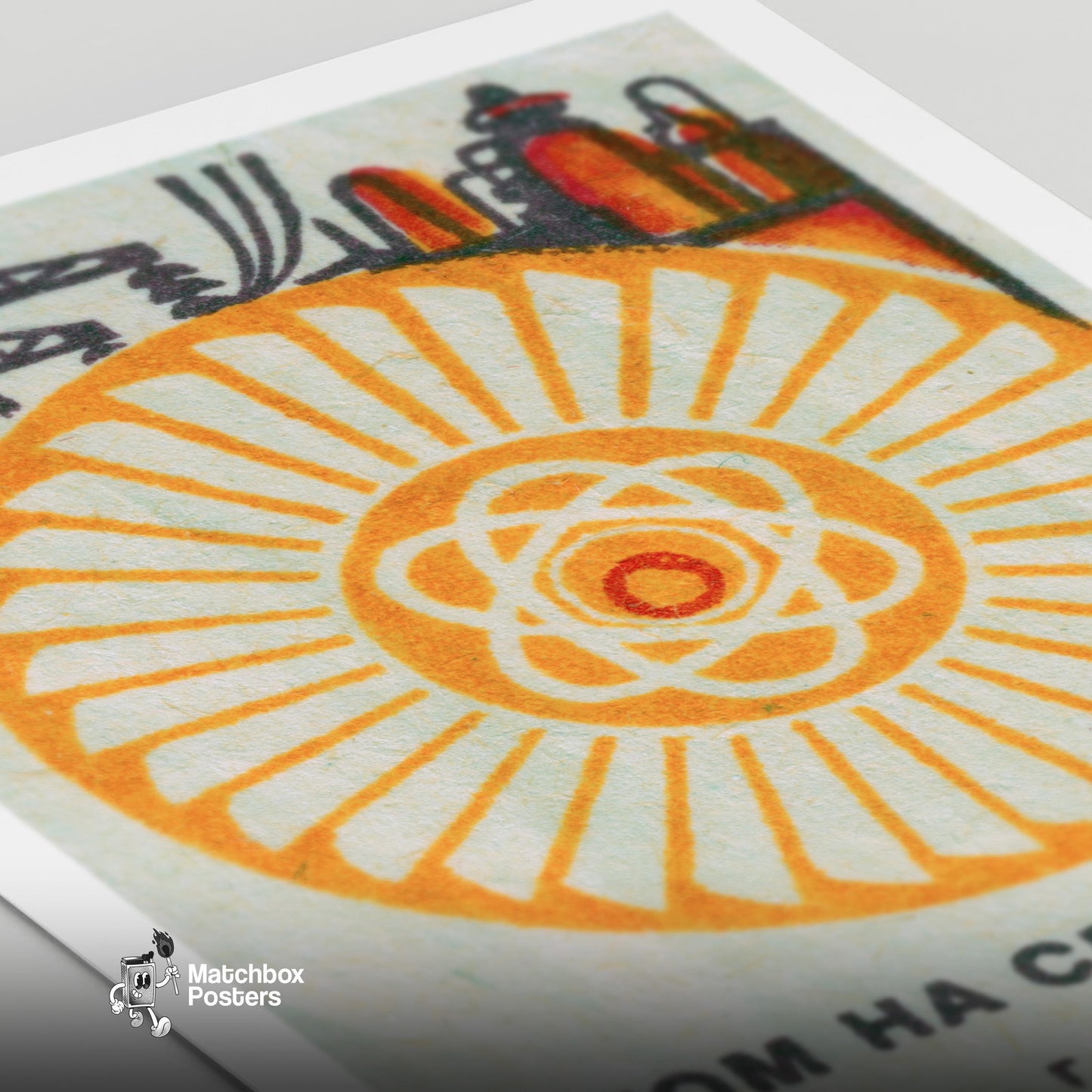 Atomic Symbol - vintage matchbox label print - close-up detail