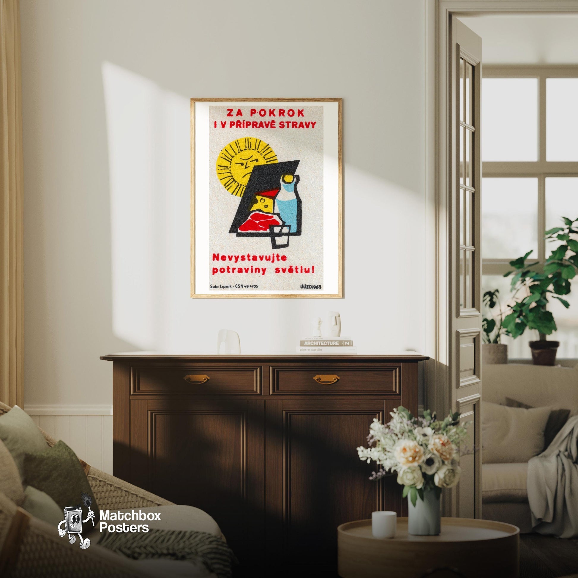 Keep Food out of Sun - vintage matchbox label print - living room mockup