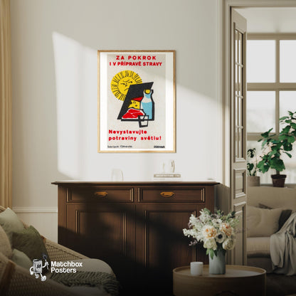 Keep Food out of Sun - vintage matchbox label print - living room mockup