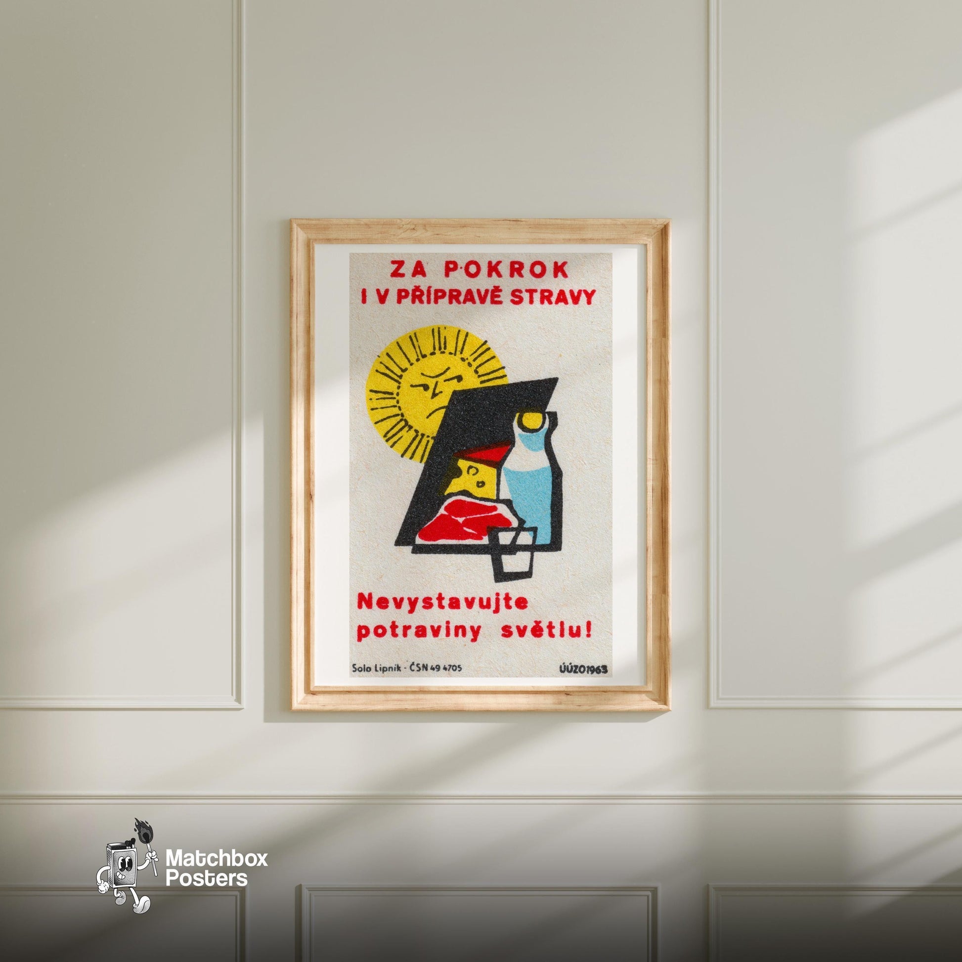 Keep Food out of Sun - vintage matchbox label print - bedroom mockup