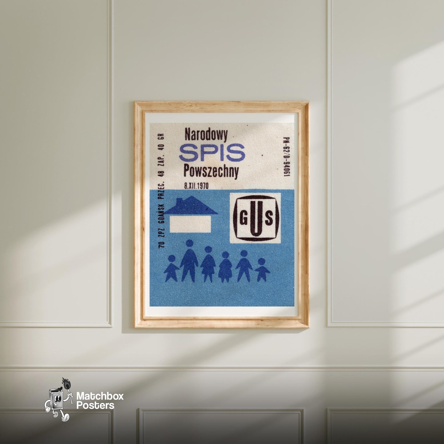 1970 National Census - vintage matchbox label print - bedroom mockup