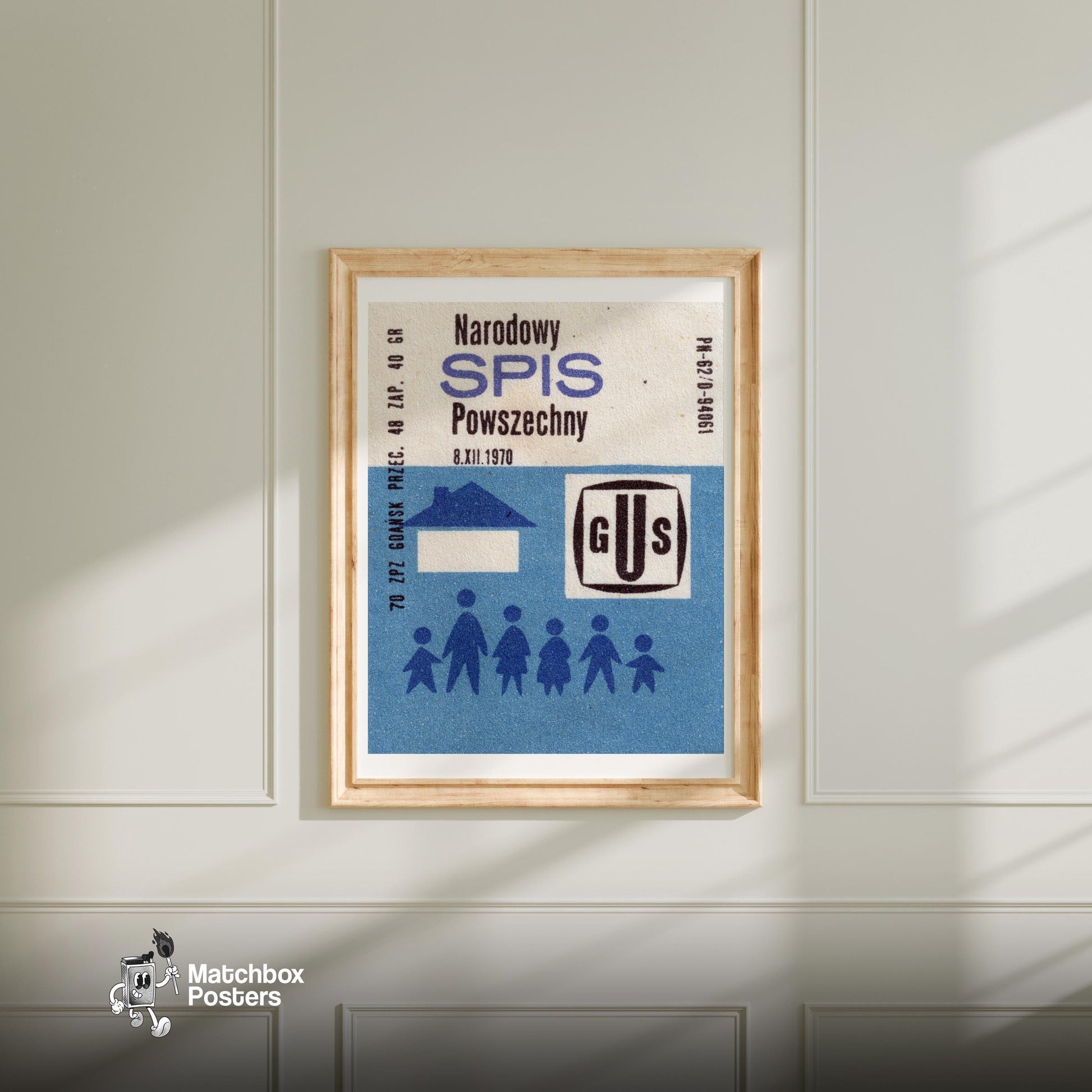 1970 National Census - vintage matchbox label print - bedroom mockup