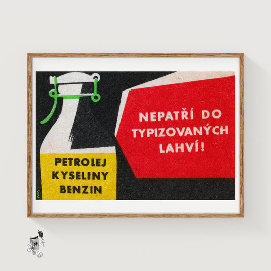 Petrol in Bottle - vintage matchbox label print