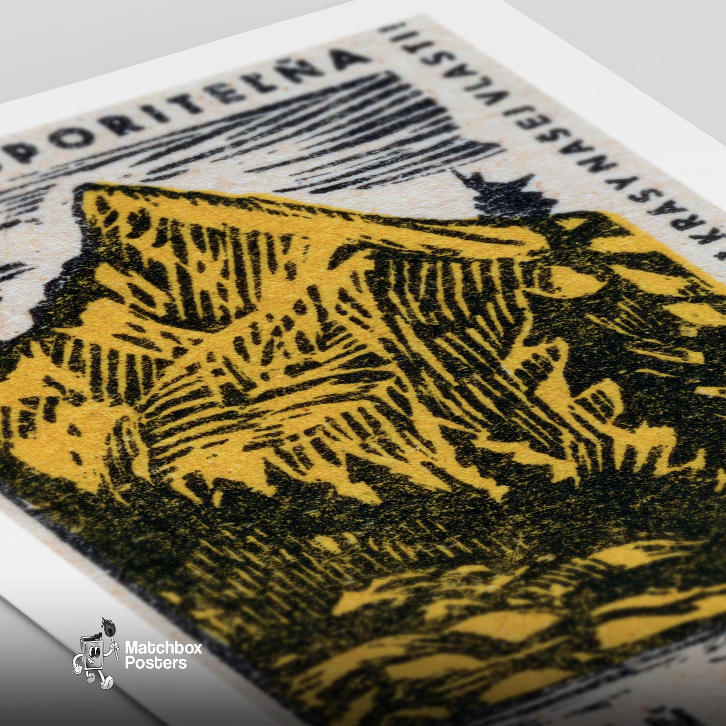 Yellow Mountain - vintage matchbox label print - close-up detail