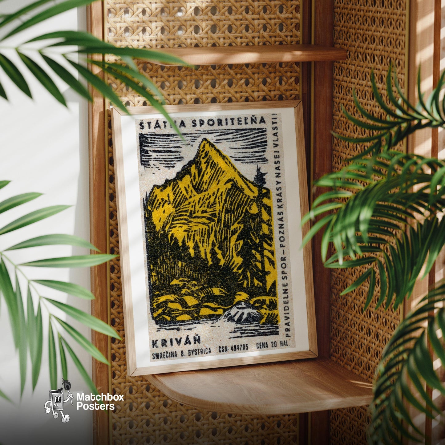 Yellow Mountain - vintage matchbox label print - office wall