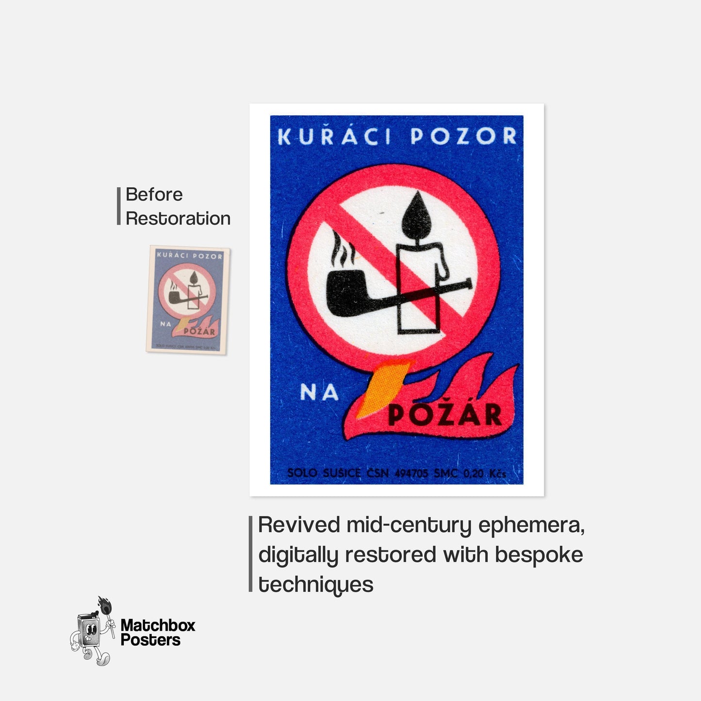 No Pipes or Candles - vintage matchbox label print - framed wall art preview