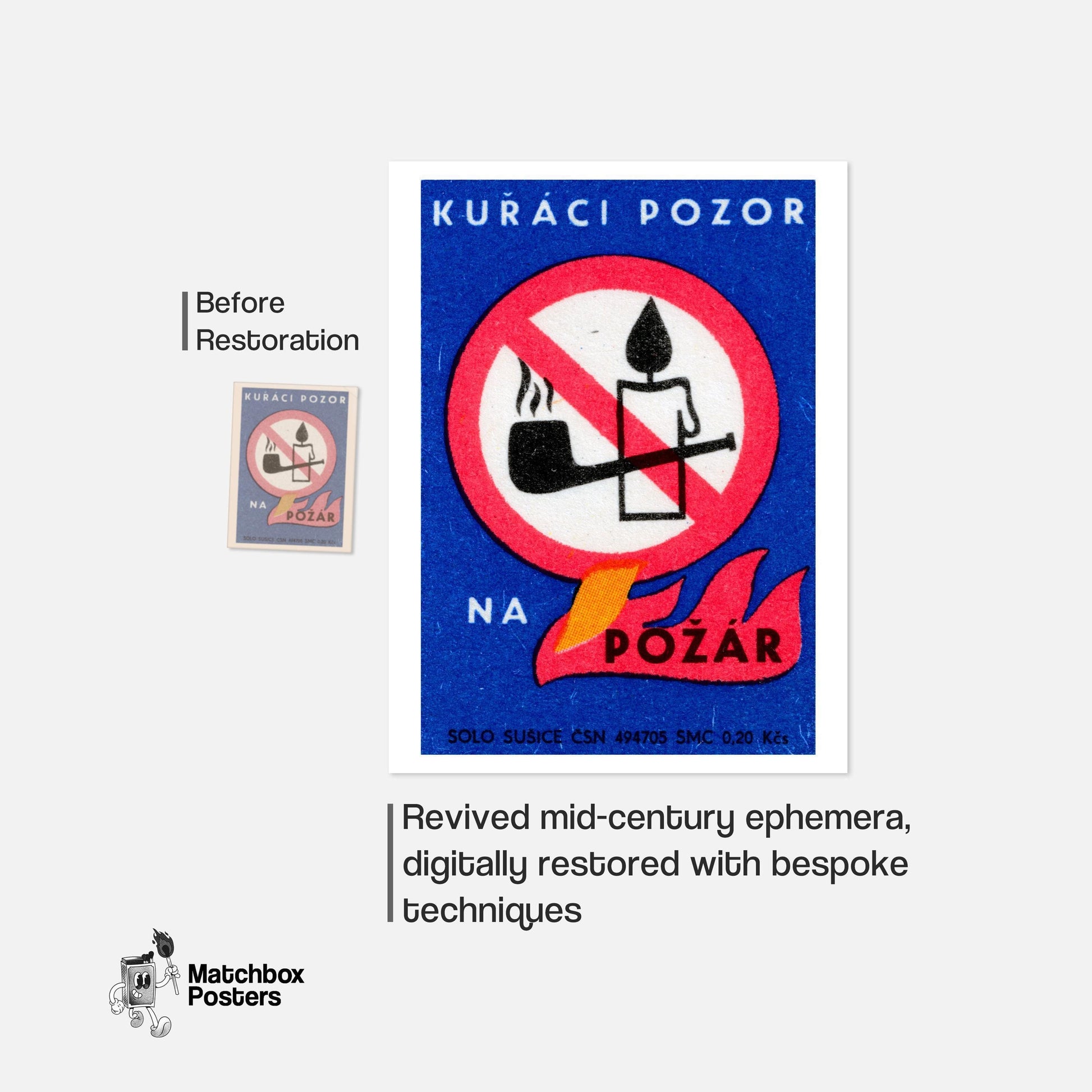 No Pipes or Candles - vintage matchbox label print - framed wall art preview