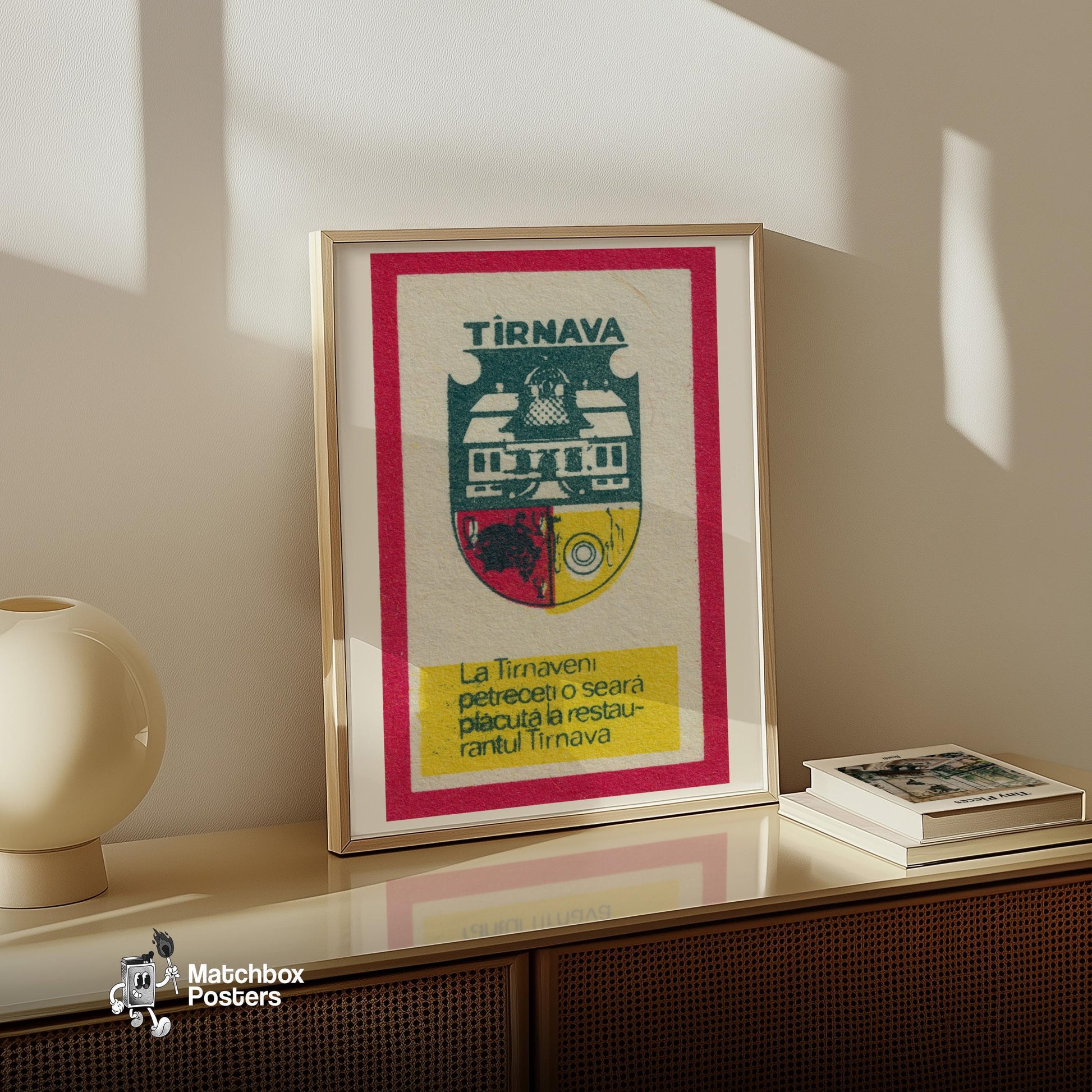 Coat Of Arms Romania - vintage matchbox label print - size comparison