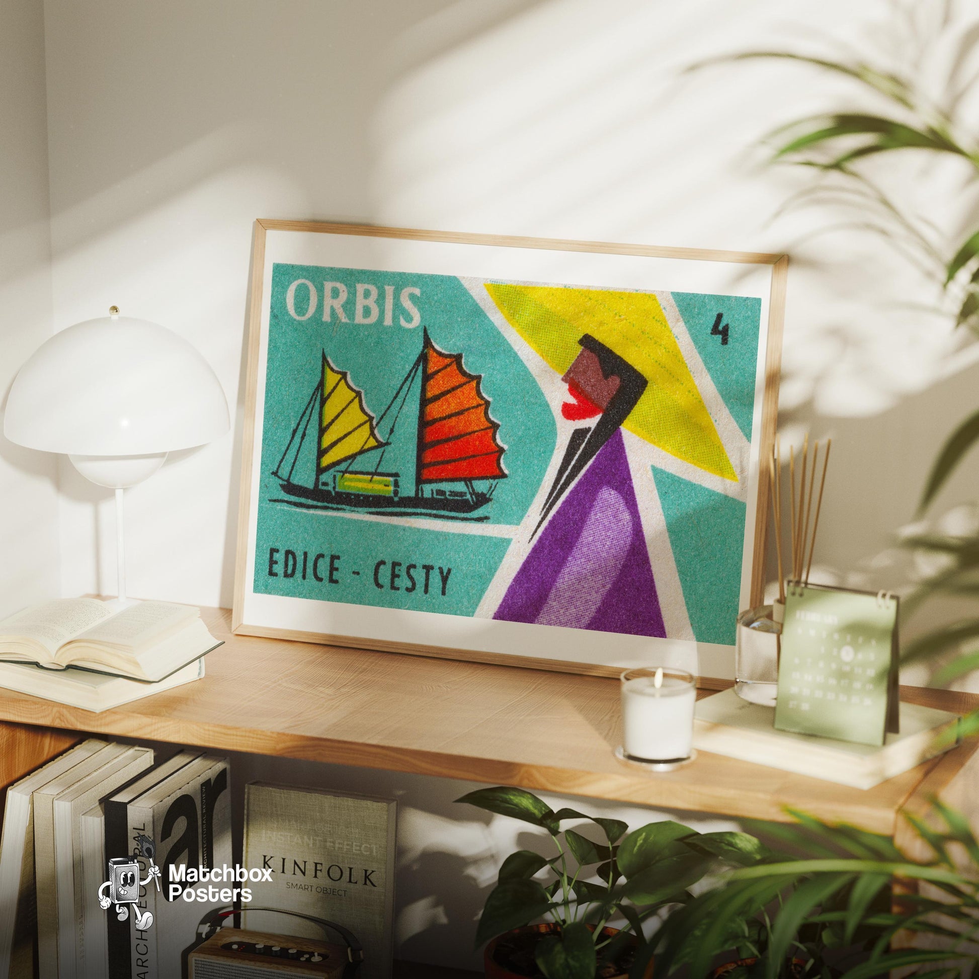 Sailboat - vintage matchbox label print - office wall