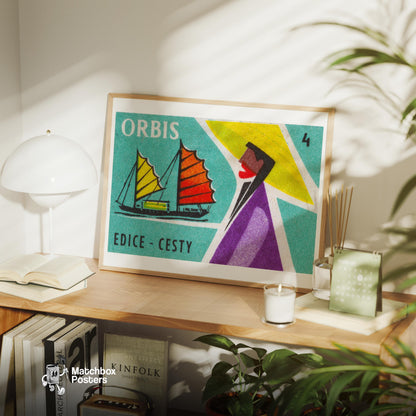 Sailboat - vintage matchbox label print - office wall