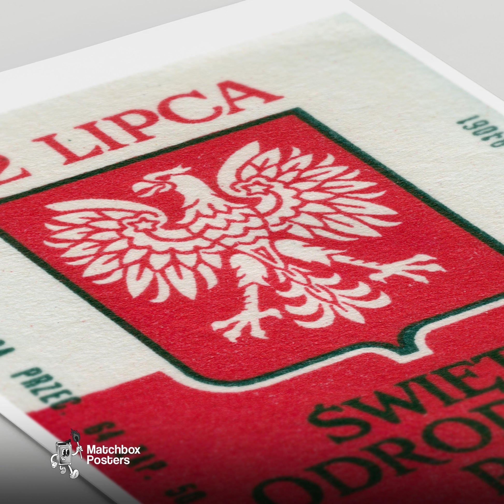 Polish Eagle Emblem - vintage matchbox label print - close-up detail