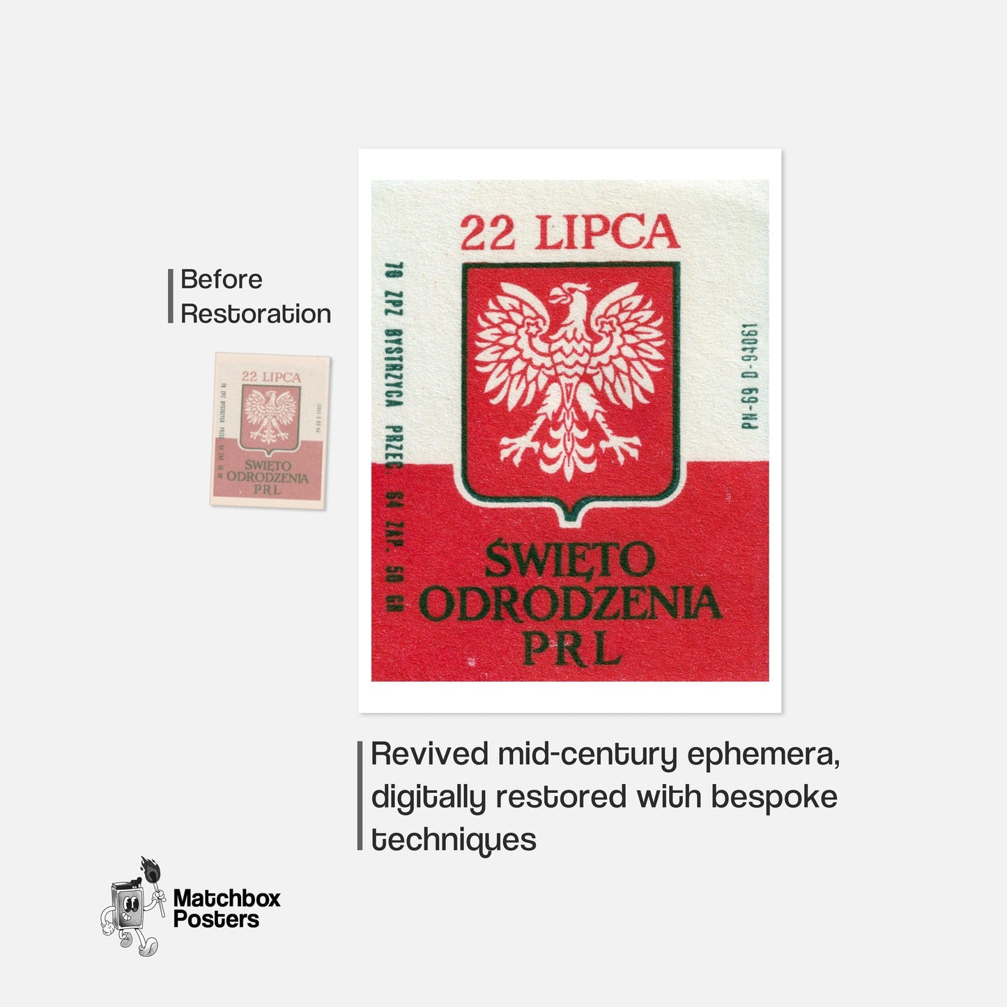 Polish Eagle Emblem - vintage matchbox label print - framed wall art preview