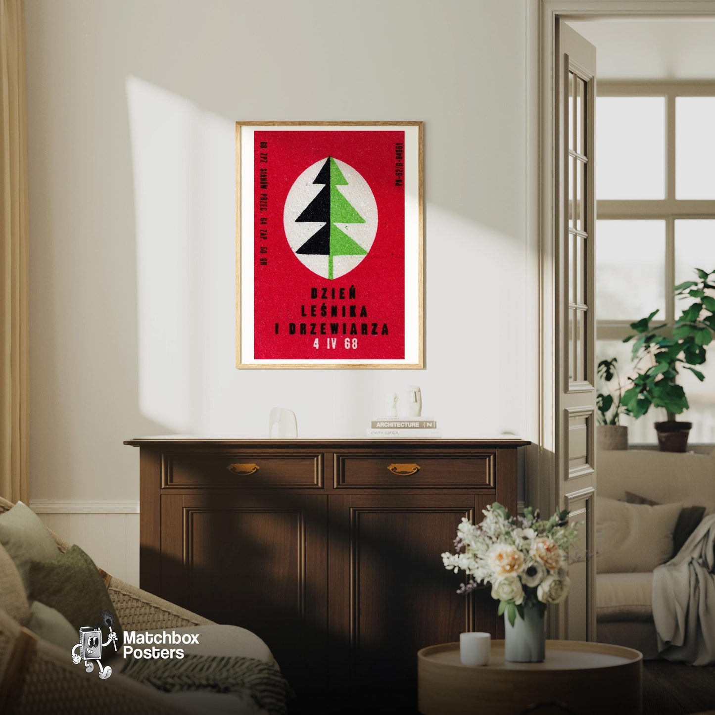 Geometric Shapes - vintage matchbox label print - living room mockup