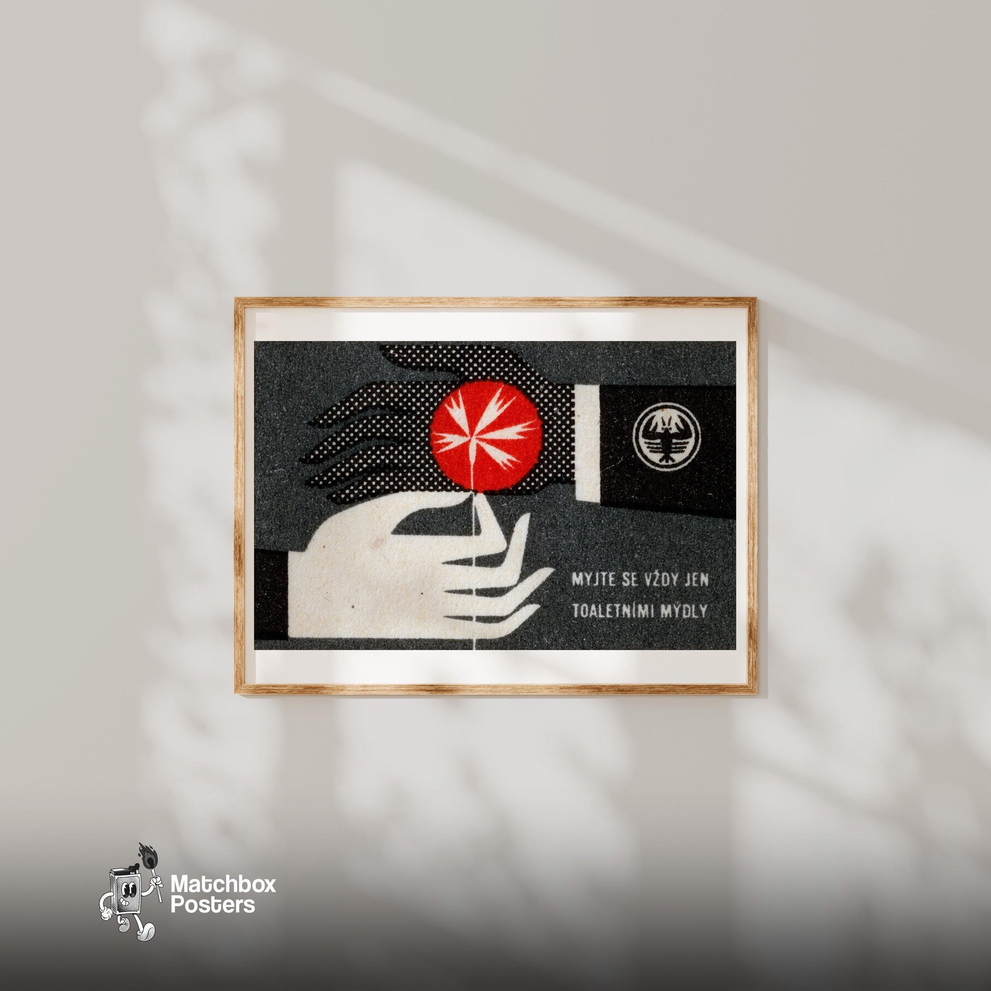 Two Hands - vintage matchbox label print - bedroom mockup