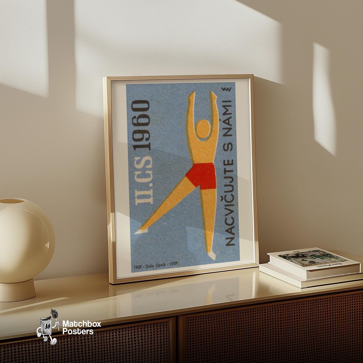 Gymnast - vintage matchbox label print - size comparison