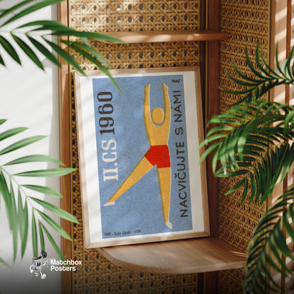 Gymnast - vintage matchbox label print - office wall