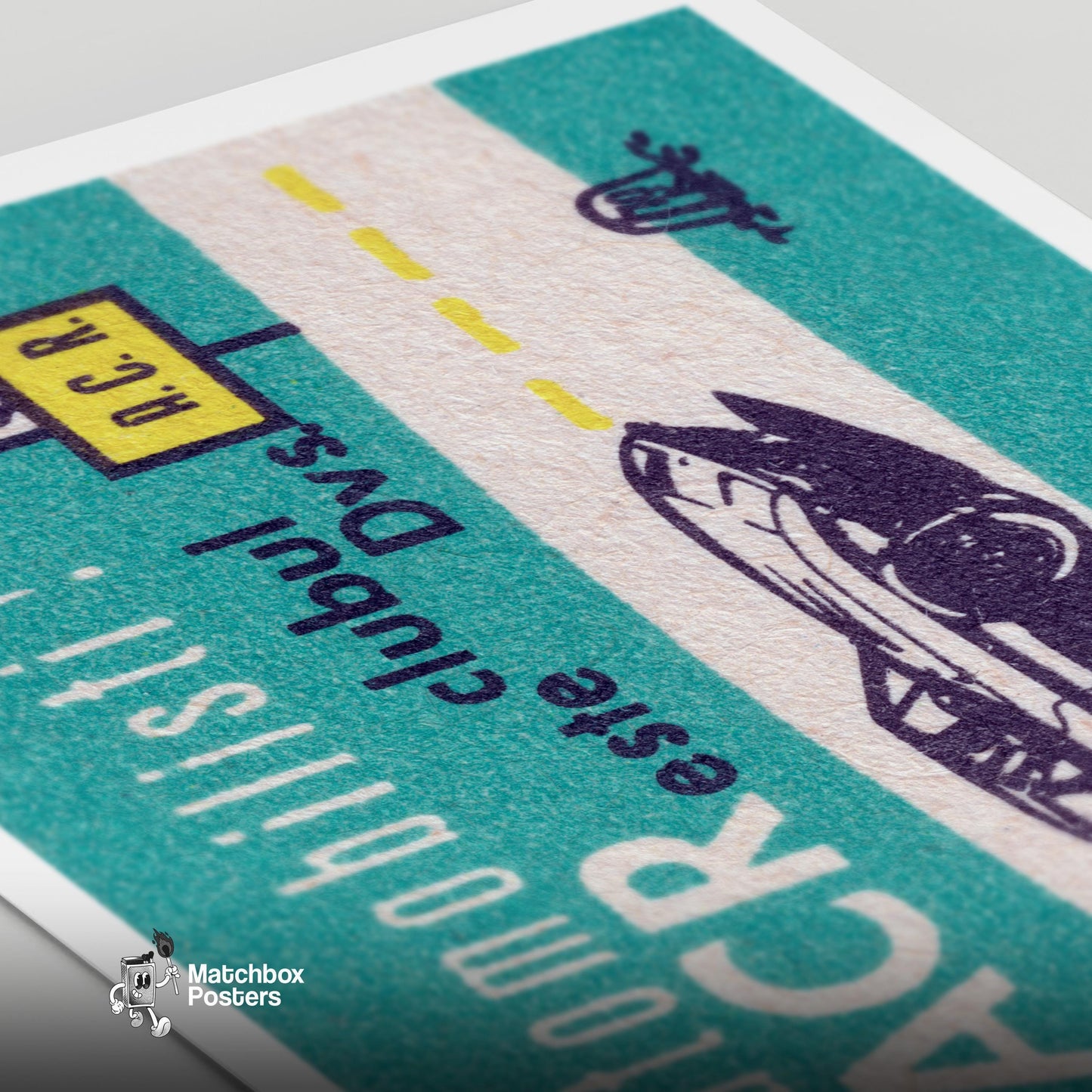 Illustration Of A Car Romania - vintage matchbox label print - close-up detail