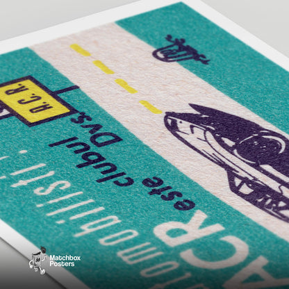 Illustration Of A Car Romania - vintage matchbox label print - close-up detail