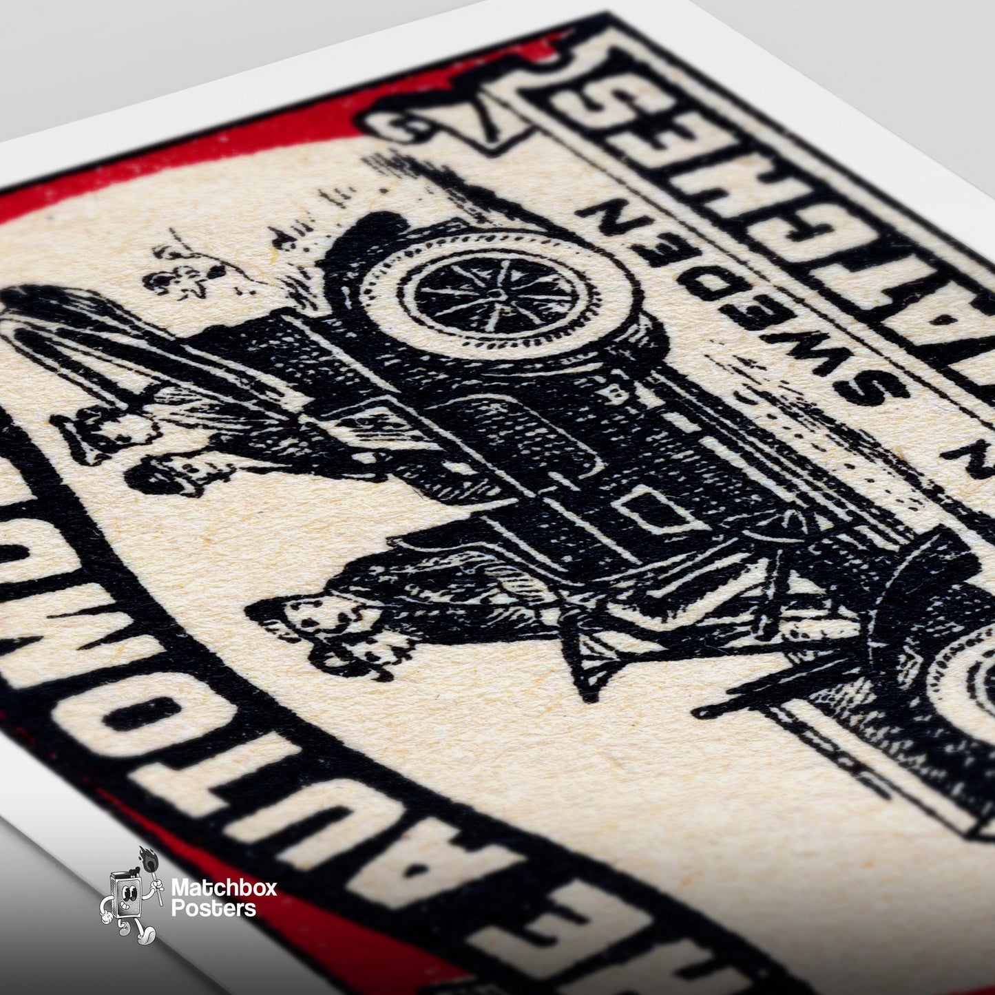The Automobile - vintage matchbox label print - close-up detail