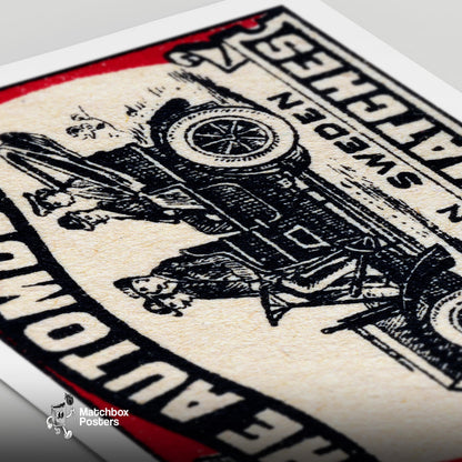 The Automobile - vintage matchbox label print - close-up detail