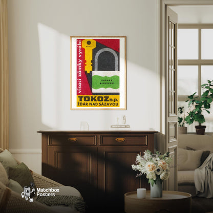 Key and Lock - vintage matchbox label print - framed wall art preview