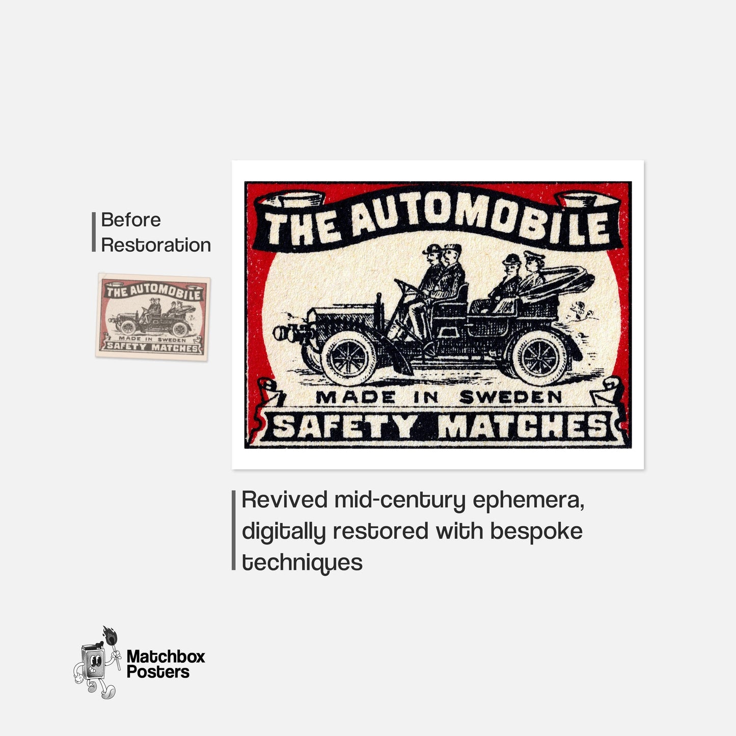 The Automobile - vintage matchbox label print - framed wall art preview