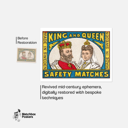 King and Queen - vintage matchbox label print - framed wall art preview