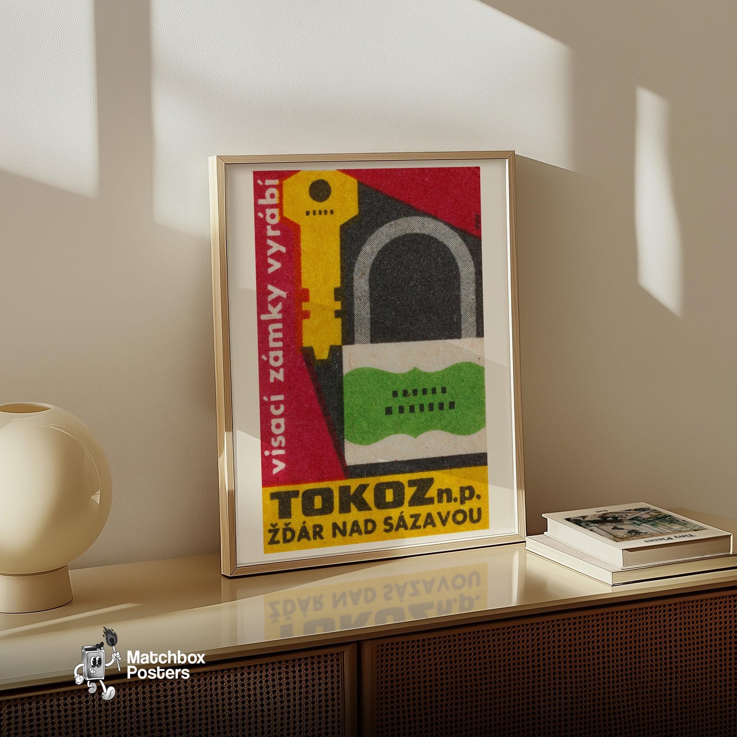 Key and Lock - vintage matchbox label print - bedroom mockup