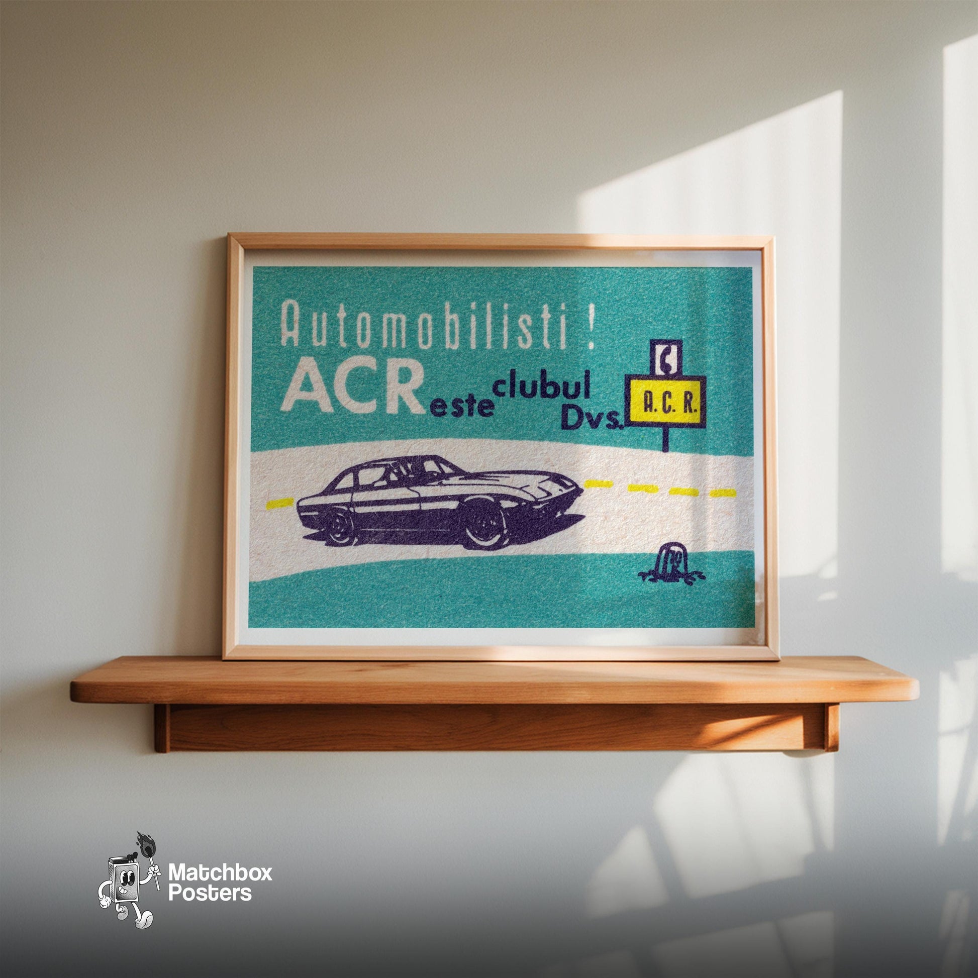 Illustration Of A Car Romania - vintage matchbox label print - size comparison
