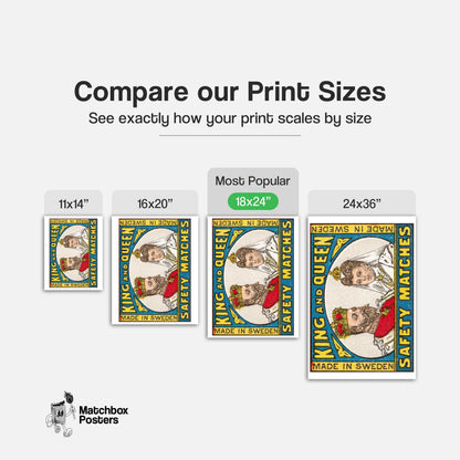 King and Queen - vintage matchbox label print - gallery wall preview