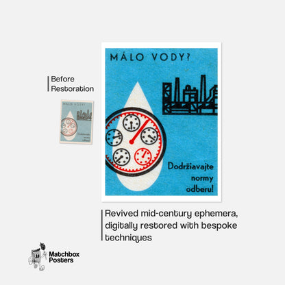 Preserve Water usage - vintage matchbox label print - framed wall art preview