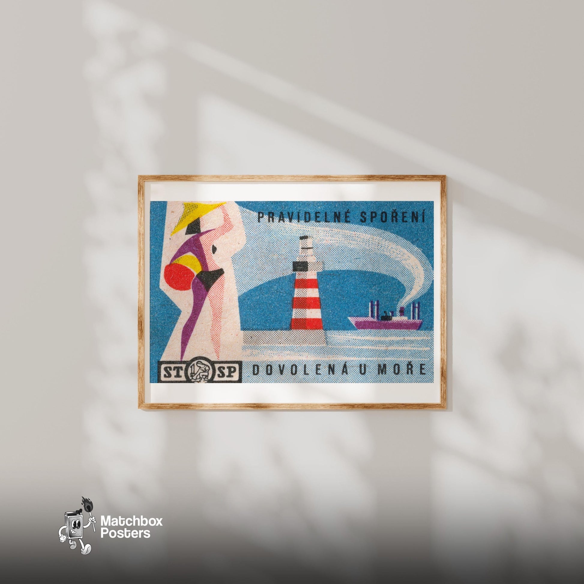 Woman by the Seaside - vintage matchbox label print - bedroom mockup