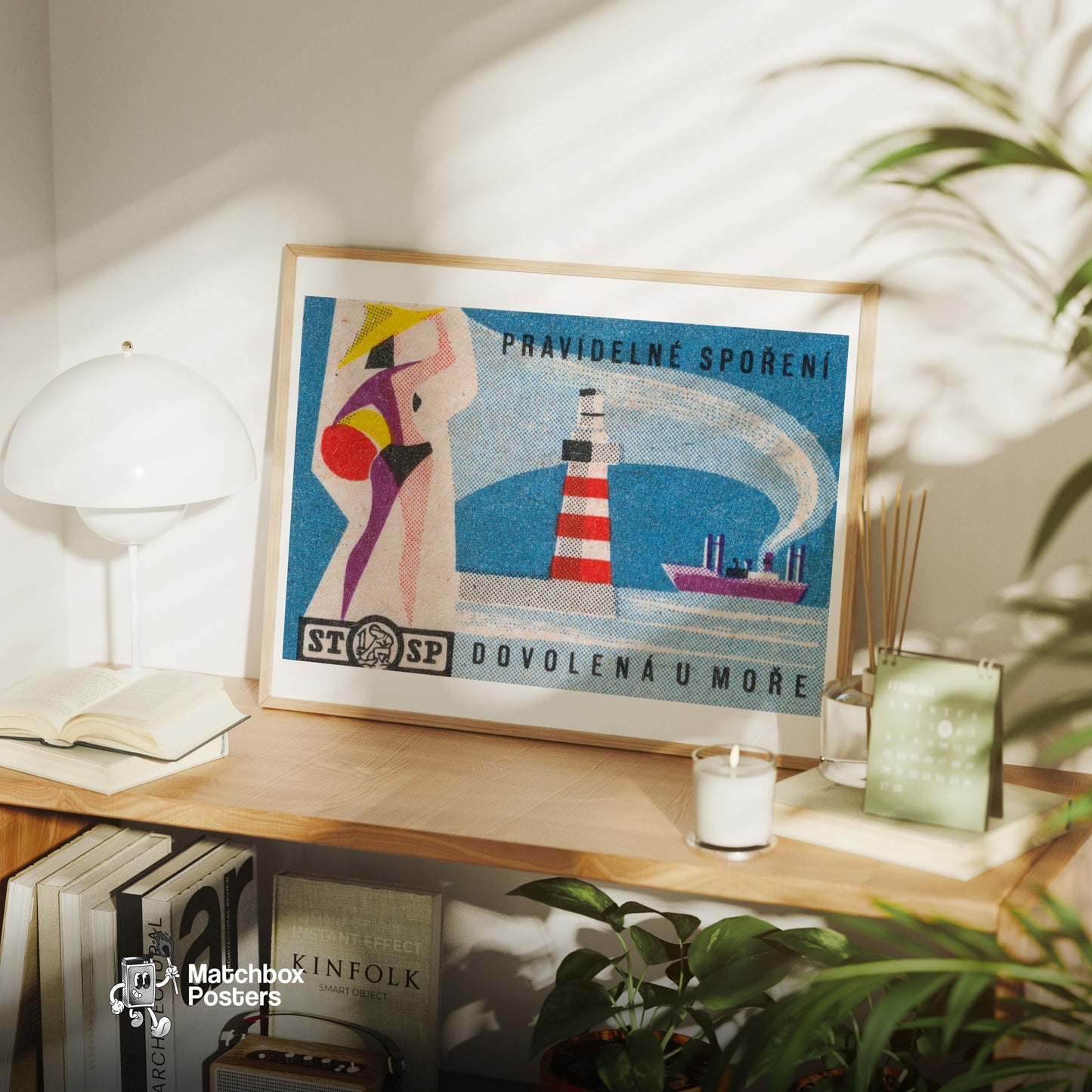 Woman by the Seaside - vintage matchbox label print - office wall