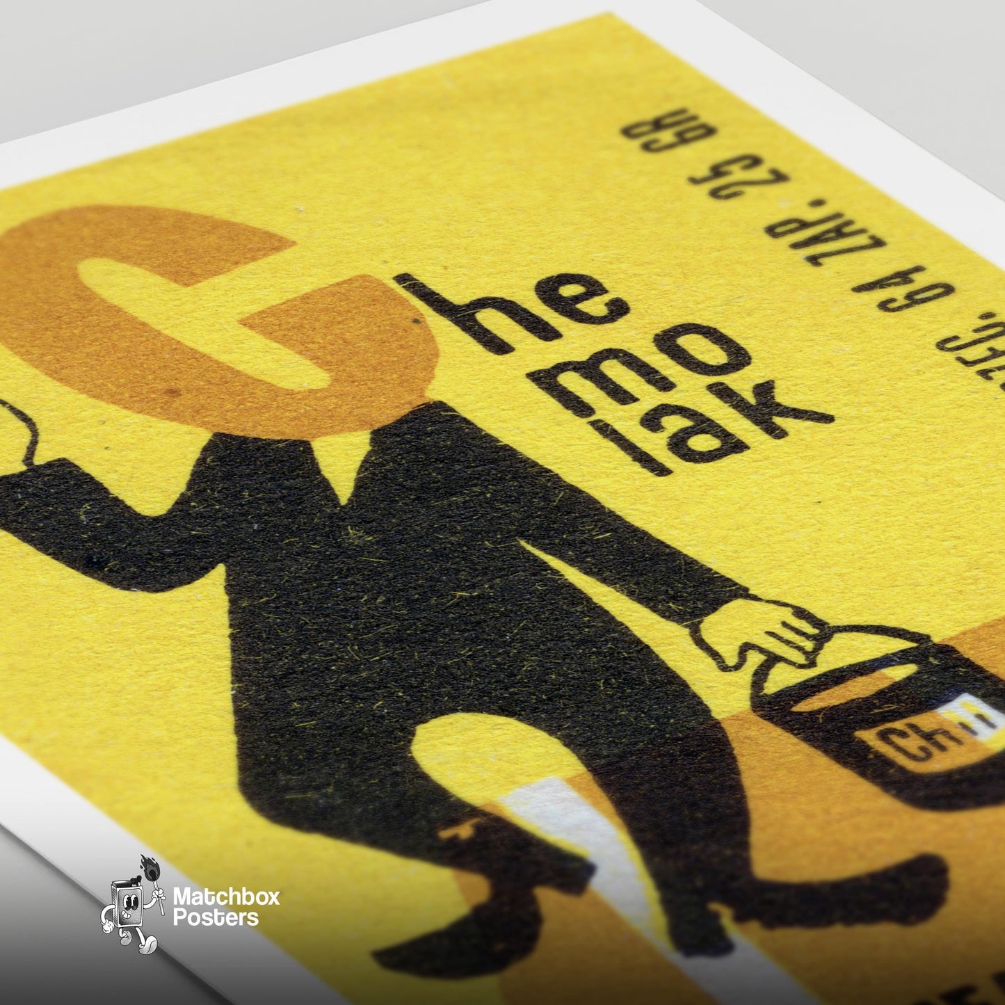 Silhouette Of A Person Holding A Paint Can - vintage matchbox label print - close-up detail