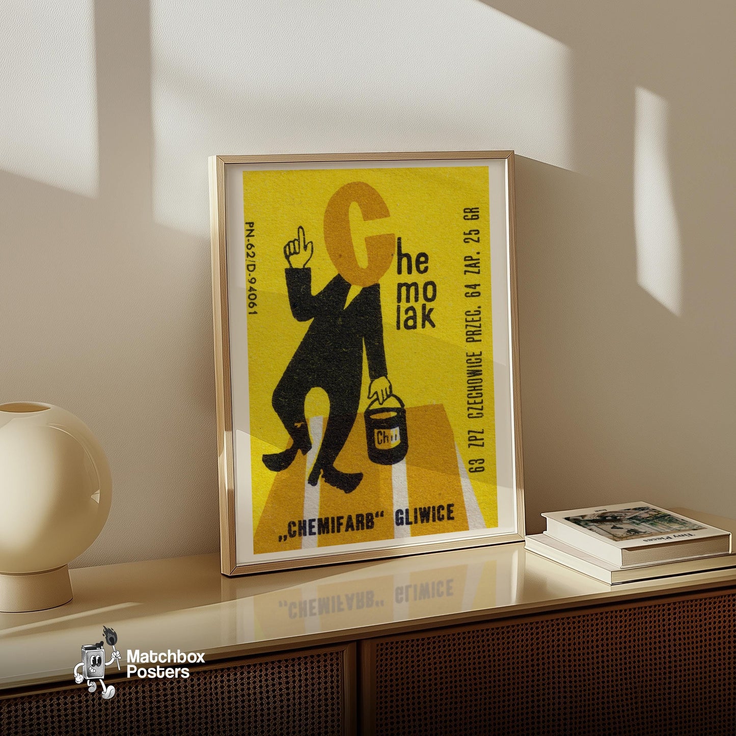 Silhouette Of A Person Holding A Paint Can - vintage matchbox label print - size comparison