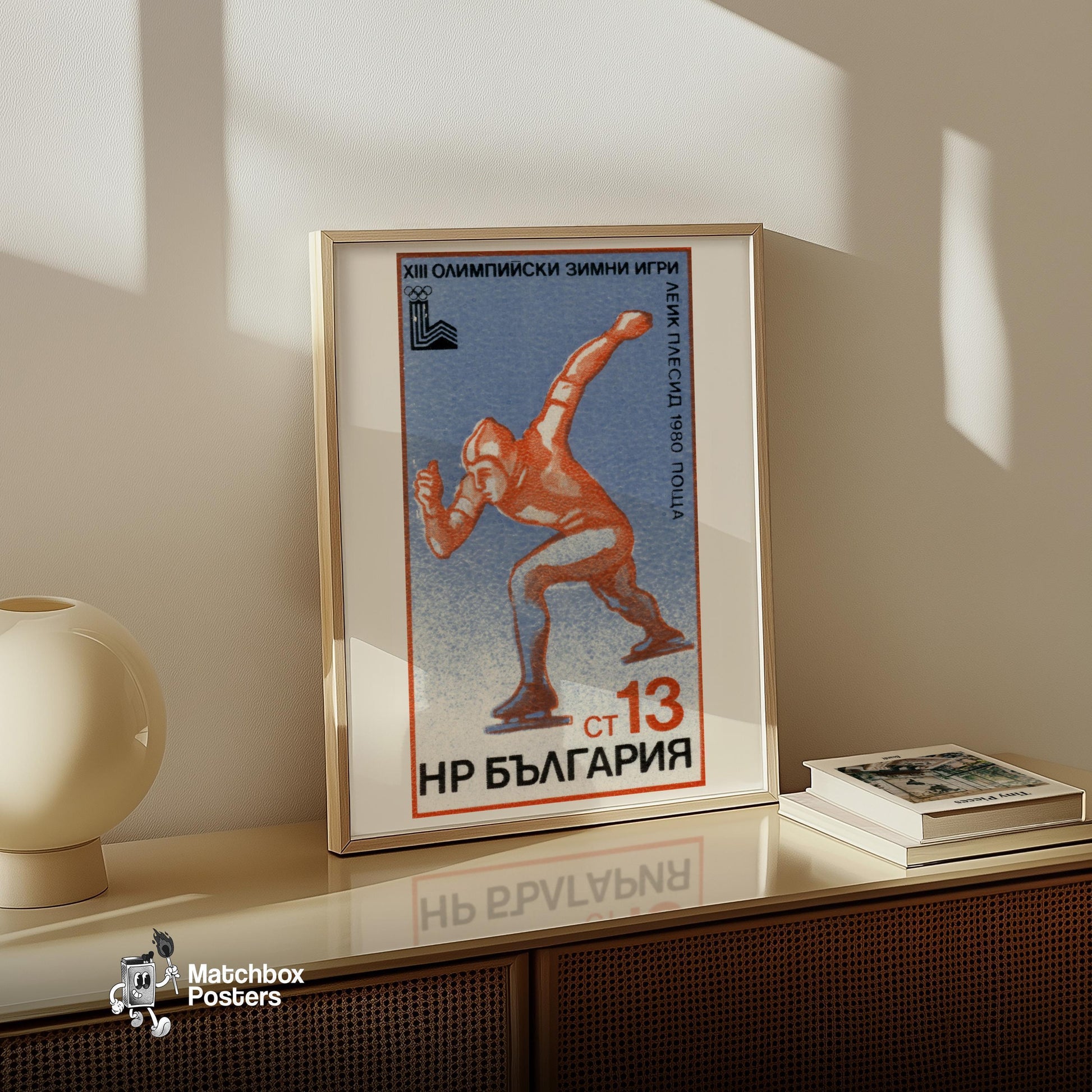 Ice Skater - vintage matchbox label print - size comparison