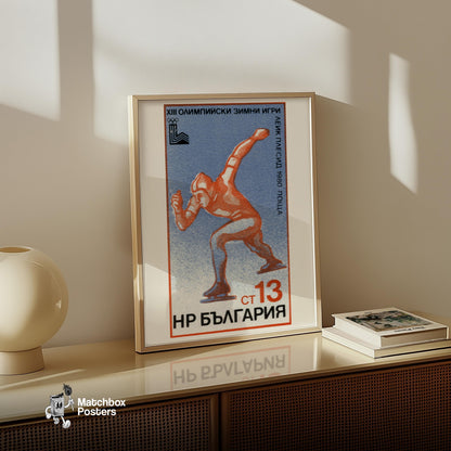 Ice Skater - vintage matchbox label print - size comparison