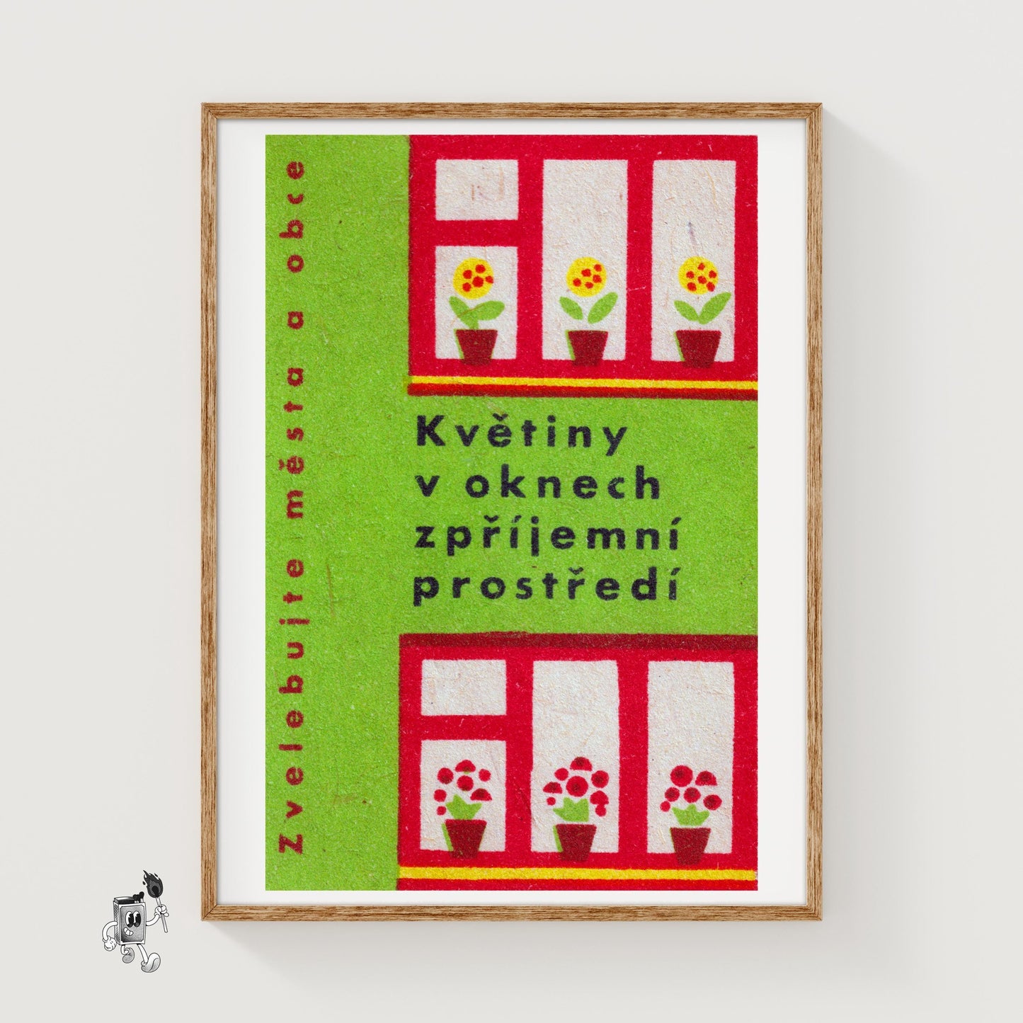Potted Flowers - vintage matchbox label print