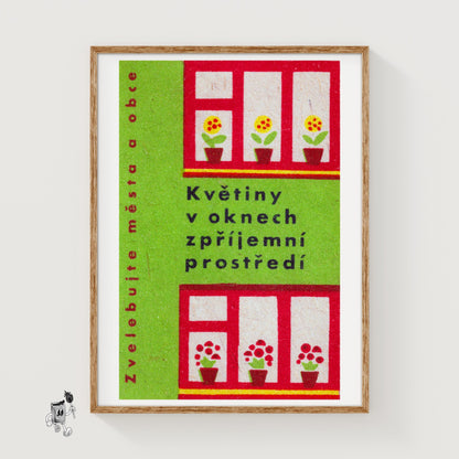 Potted Flowers - vintage matchbox label print