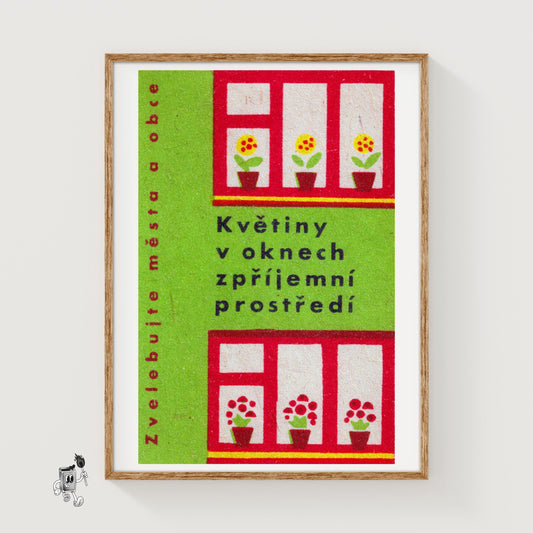 Potted Flowers - vintage matchbox label print